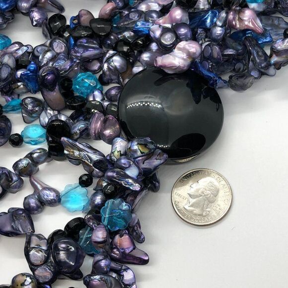 Substantial, Heavy, Unique Purple & Blue Shell & Bead Runway Statement Necklace - Picture 3 of 9